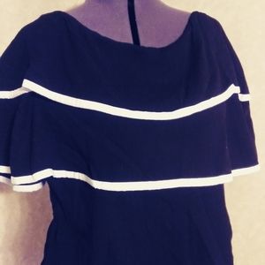 black and white off the shoulder blouse.